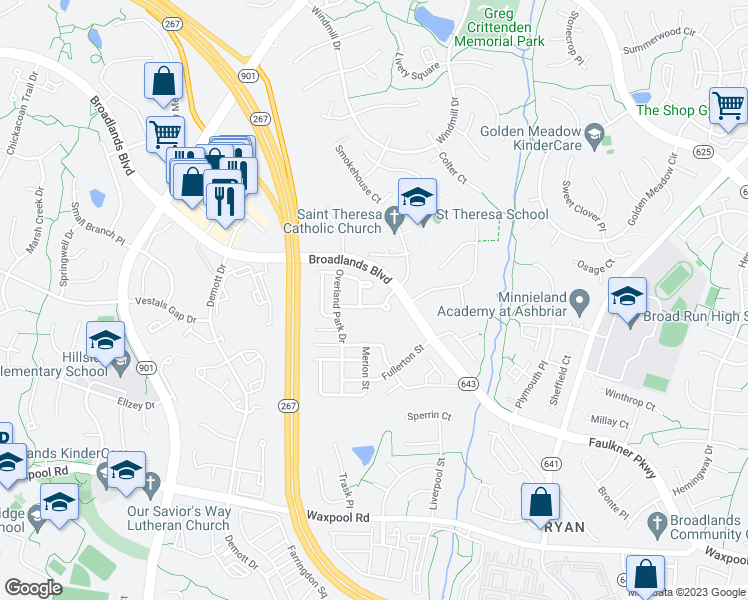 map of restaurants, bars, coffee shops, grocery stores, and more near 43318 Columbus Street in Ashburn