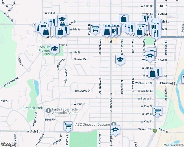 map of restaurants, bars, coffee shops, grocery stores, and more near 619 West 2nd Street in Junction City