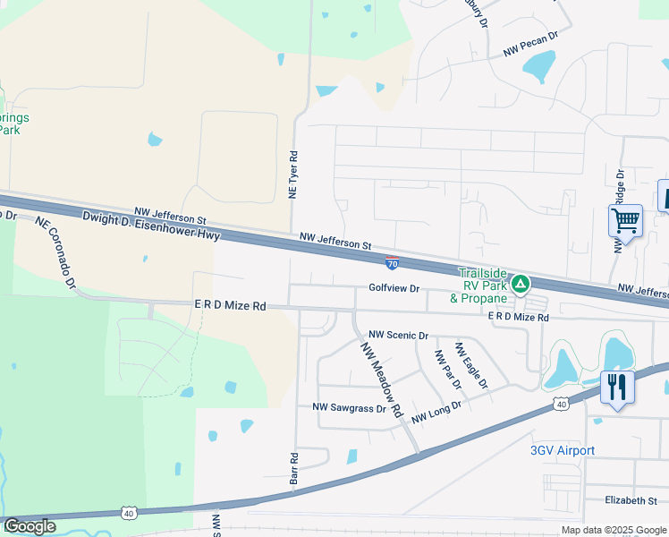 map of restaurants, bars, coffee shops, grocery stores, and more near 1306 Golfview Circle in Grain Valley