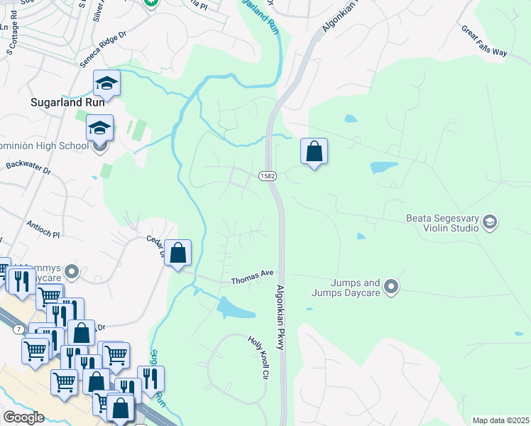 map of restaurants, bars, coffee shops, grocery stores, and more near 126 Lake Drive in Sterling
