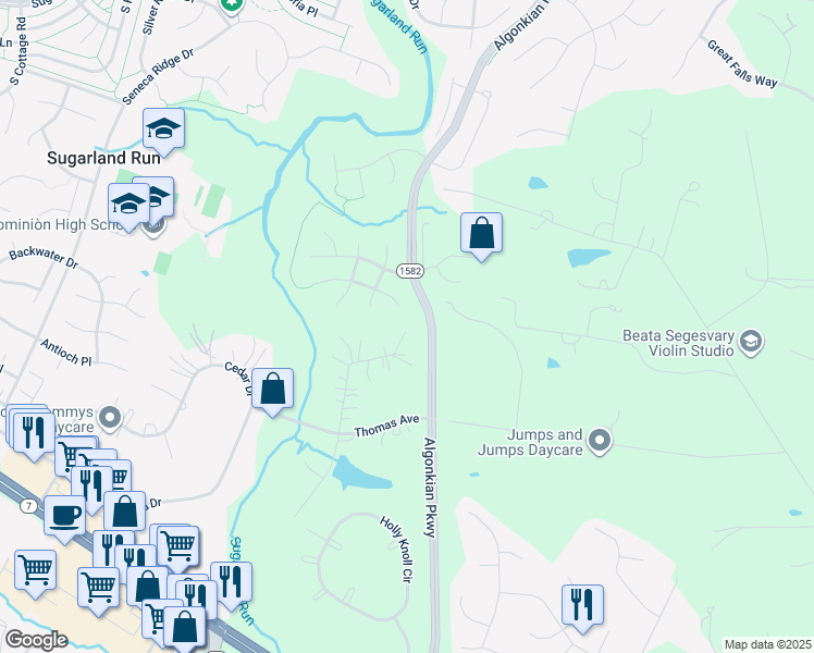map of restaurants, bars, coffee shops, grocery stores, and more near 126 Lake Drive in Sterling