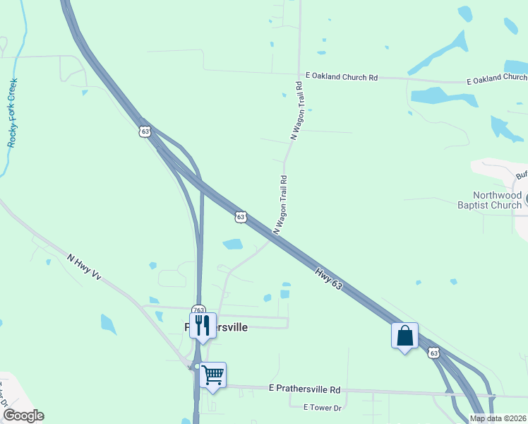 map of restaurants, bars, coffee shops, grocery stores, and more near 6445 North Wagon Trail Road in Columbia