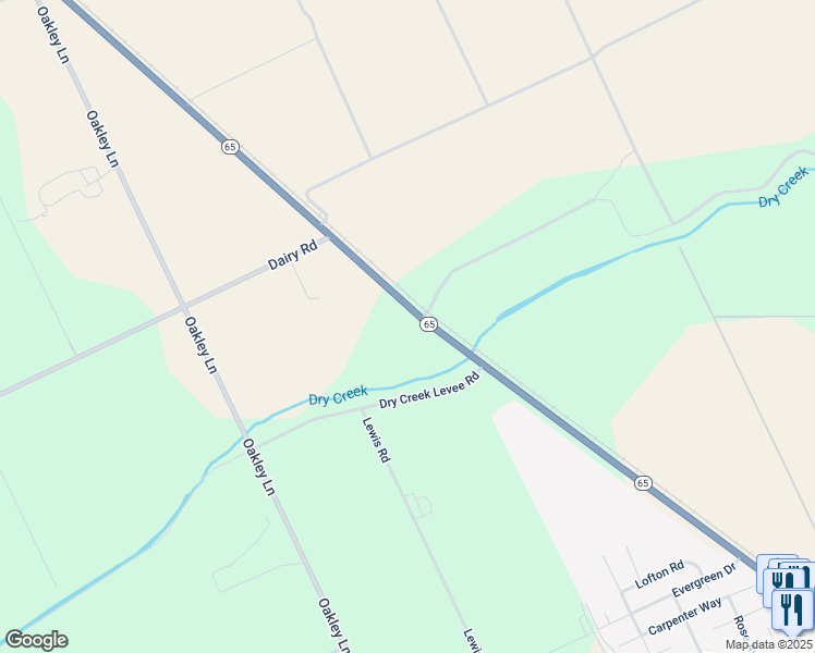 map of restaurants, bars, coffee shops, grocery stores, and more near 2090 California 65 in Wheatland