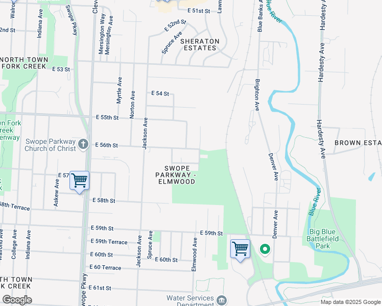 map of restaurants, bars, coffee shops, grocery stores, and more near 5539 Cypress Avenue in Kansas City