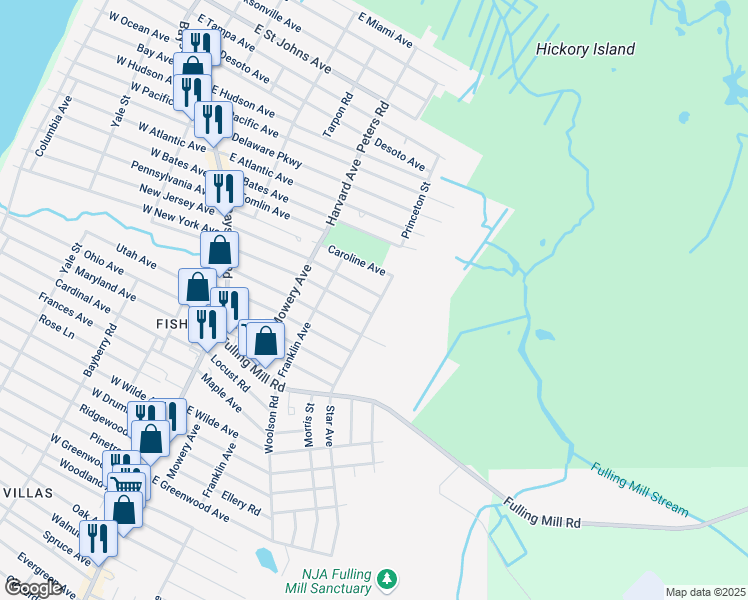 map of restaurants, bars, coffee shops, grocery stores, and more near 221 East New York Avenue in Villas