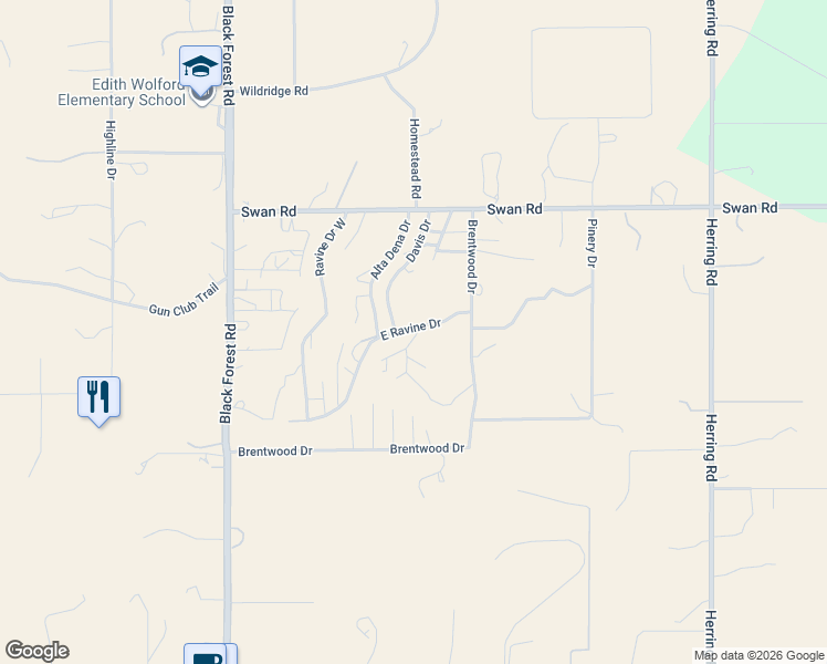 map of restaurants, bars, coffee shops, grocery stores, and more near 9309 Kurie Mine Lane in Colorado Springs