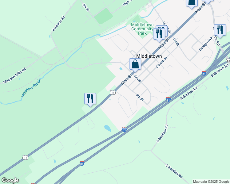map of restaurants, bars, coffee shops, grocery stores, and more near 126 Curtain Fall Drive in Middletown