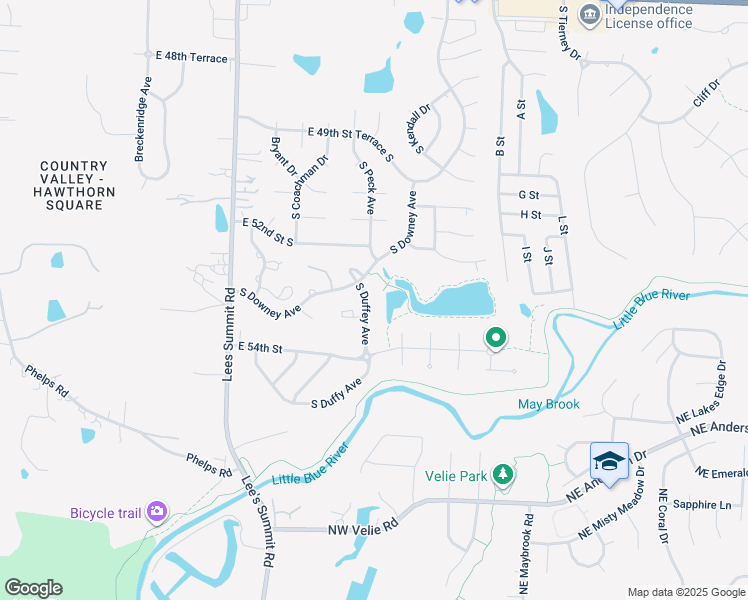 map of restaurants, bars, coffee shops, grocery stores, and more near 5213 South Duffey Avenue in Independence