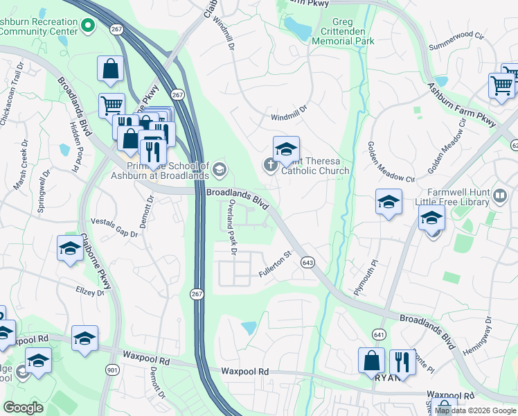map of restaurants, bars, coffee shops, grocery stores, and more near 43328 Claybrooke Circle in Ashburn