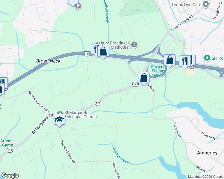 map of restaurants, bars, coffee shops, grocery stores, and more near 1576 Saint Margarets Road in Annapolis