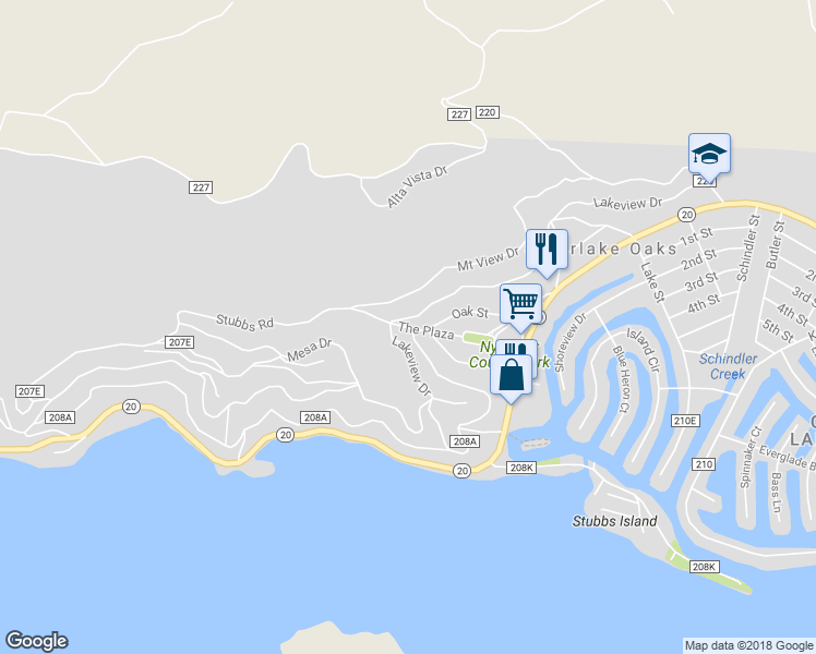 map of restaurants, bars, coffee shops, grocery stores, and more near 12386 The Plaza in Clearlake Oaks