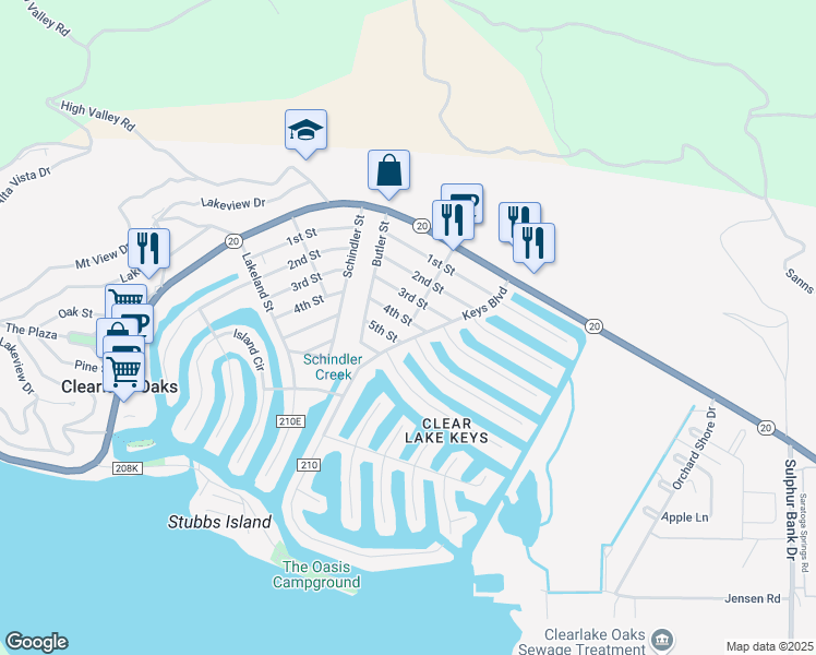 map of restaurants, bars, coffee shops, grocery stores, and more near 13145 4th Street in Clearlake Oaks