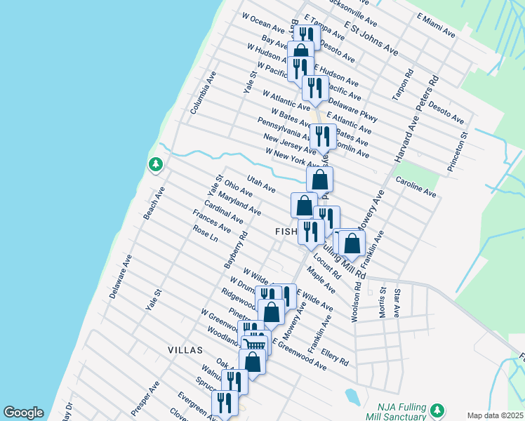 map of restaurants, bars, coffee shops, grocery stores, and more near 37 Maryland Avenue in Villas