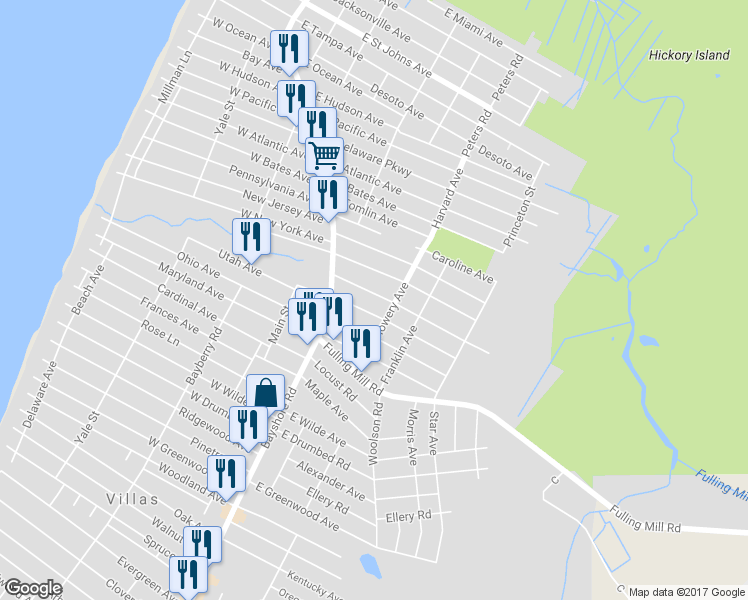 map of restaurants, bars, coffee shops, grocery stores, and more near 26 Matthews Avenue in Villas