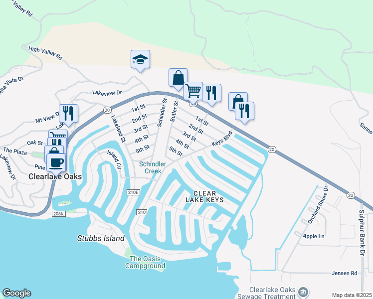 map of restaurants, bars, coffee shops, grocery stores, and more near 13145 4th Street in Clearlake Oaks
