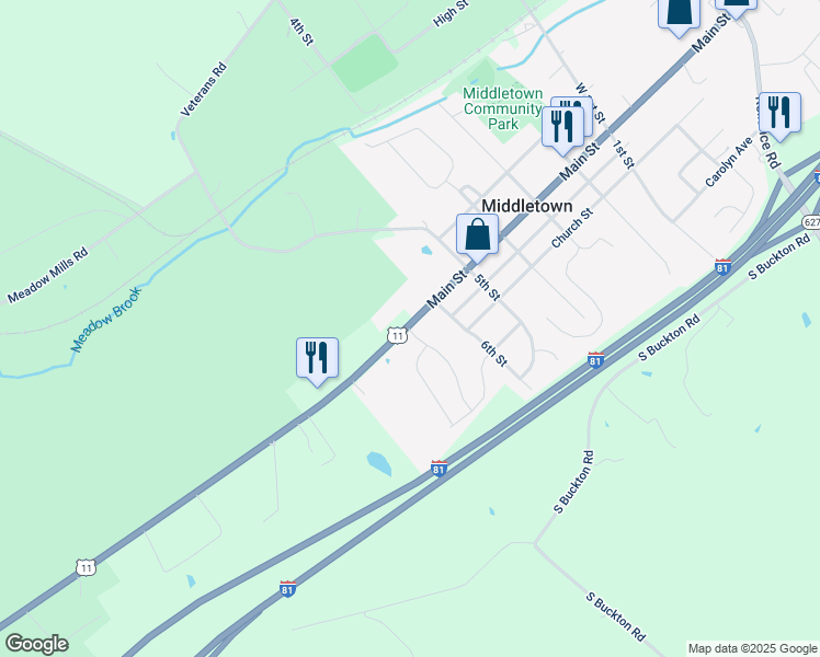 map of restaurants, bars, coffee shops, grocery stores, and more near 114 Midsummer Lane in Middletown