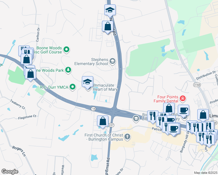 map of restaurants, bars, coffee shops, grocery stores, and more near 5701-5969 North Bend Road in Burlington