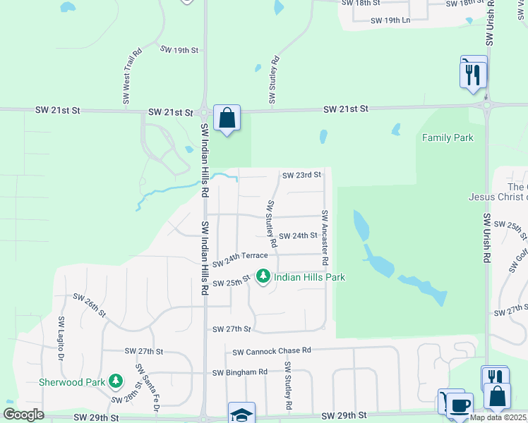 map of restaurants, bars, coffee shops, grocery stores, and more near 7400 Southwest 23rd Terrace in Topeka