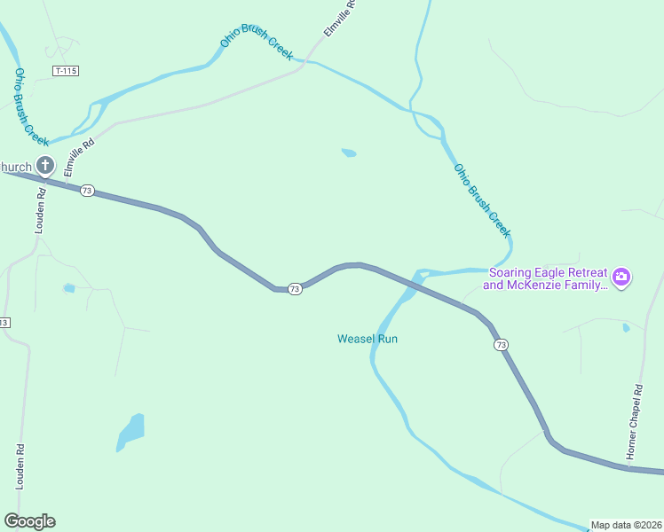 map of restaurants, bars, coffee shops, grocery stores, and more near 2851-3499 Ohio 73 in Peebles