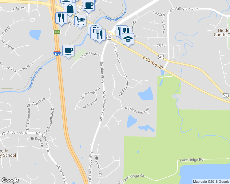map of restaurants, bars, coffee shops, grocery stores, and more near 6117 Northeast Upper Wood Road in Lee's Summit