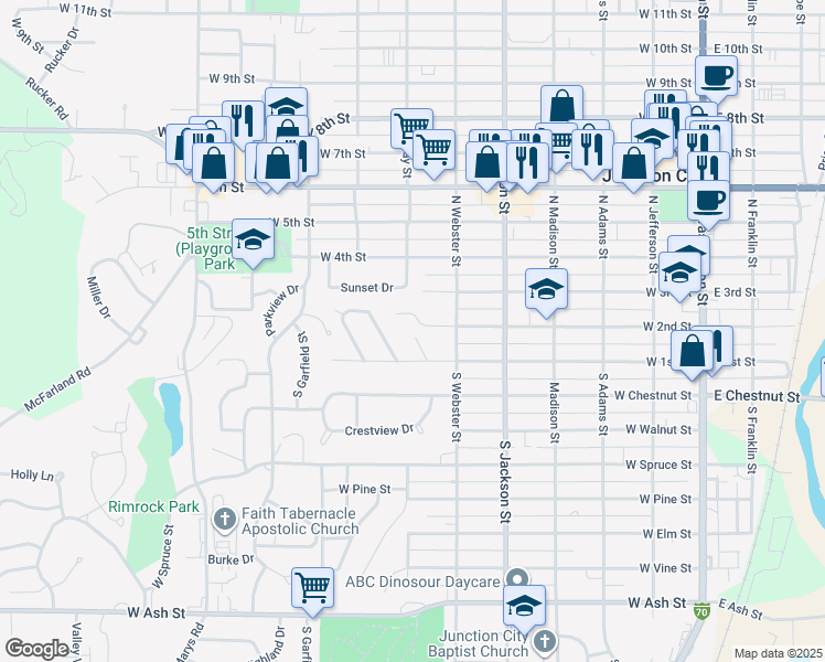 map of restaurants, bars, coffee shops, grocery stores, and more near 10 Riley Manor in Junction City