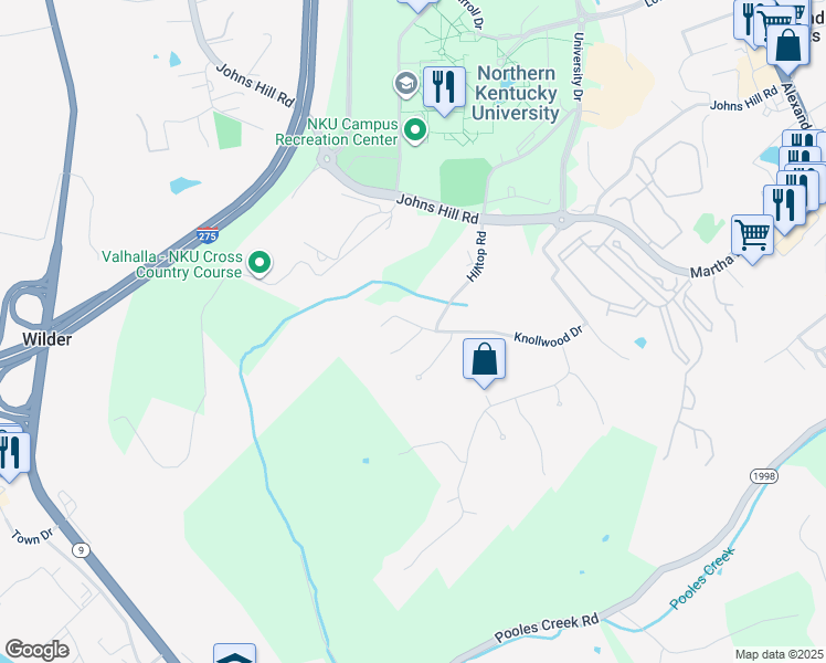 map of restaurants, bars, coffee shops, grocery stores, and more near 405 Knollwood Dr in Highland Heights