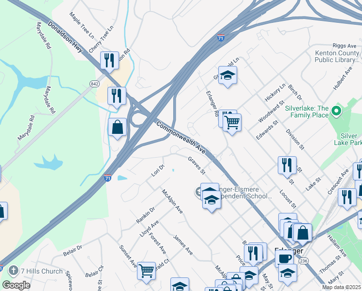 map of restaurants, bars, coffee shops, grocery stores, and more near 550 Michelle Circle in Erlanger