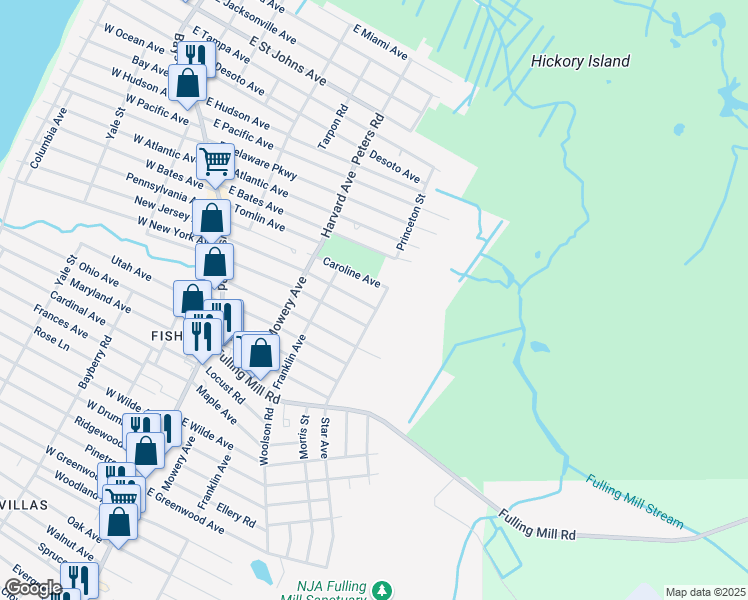 map of restaurants, bars, coffee shops, grocery stores, and more near 221 East New York Avenue in Lower Township