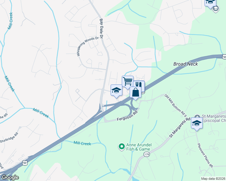 map of restaurants, bars, coffee shops, grocery stores, and more near 1400 Brenwoode Road in Annapolis