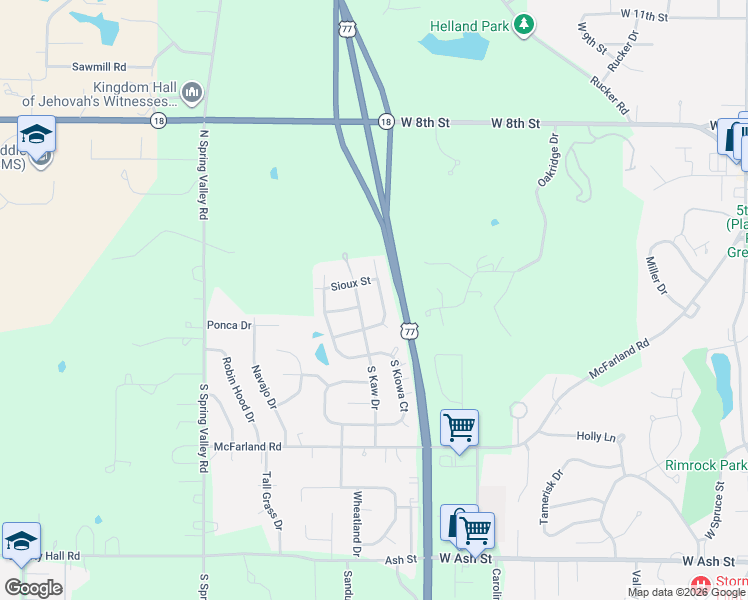 map of restaurants, bars, coffee shops, grocery stores, and more near 203 North Kaw Drive in Junction City
