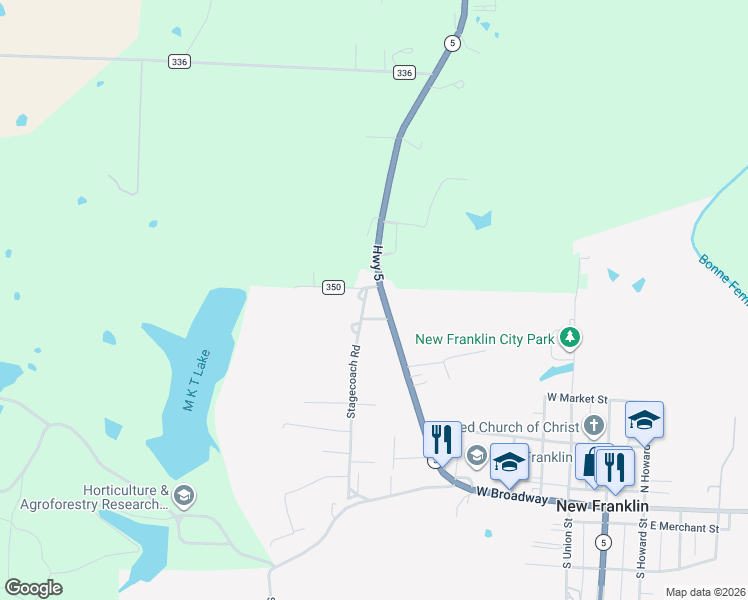 map of restaurants, bars, coffee shops, grocery stores, and more near 3615 Missouri 5 in New Franklin