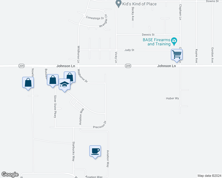 map of restaurants, bars, coffee shops, grocery stores, and more near 2563 Precision Drive in Minden