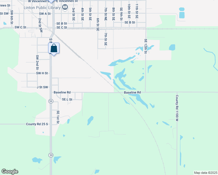 map of restaurants, bars, coffee shops, grocery stores, and more near 740 Southeast K Street in Linton