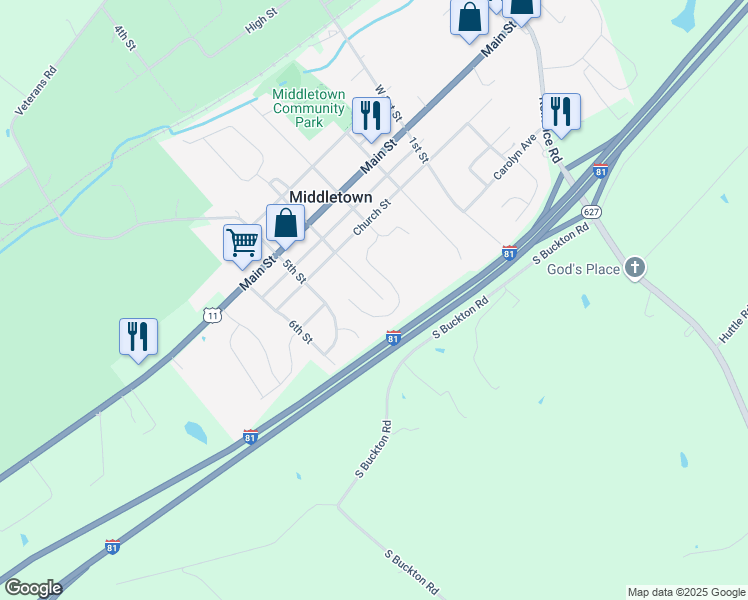 map of restaurants, bars, coffee shops, grocery stores, and more near 2163 4th Street in Middletown
