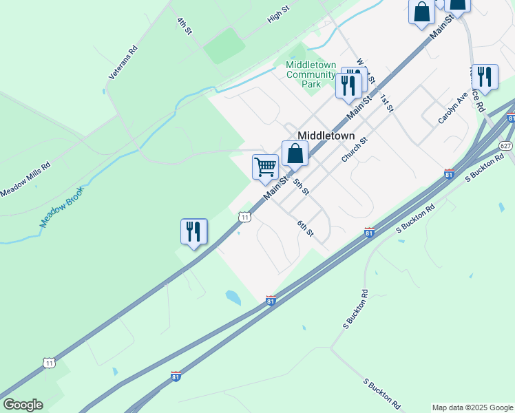 map of restaurants, bars, coffee shops, grocery stores, and more near 8049 Main Street in Middletown