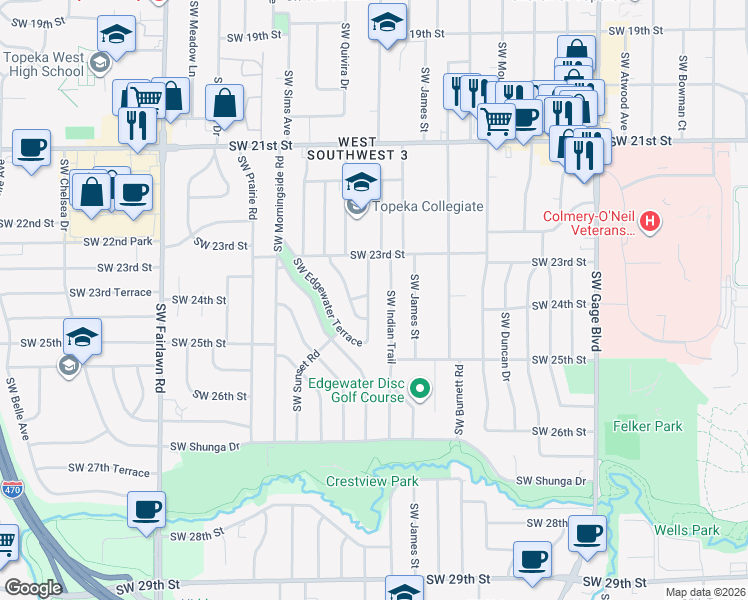 map of restaurants, bars, coffee shops, grocery stores, and more near in Topeka