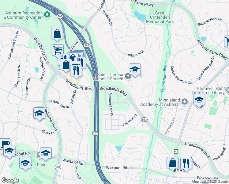 map of restaurants, bars, coffee shops, grocery stores, and more near 43288 Atherton Street in Ashburn
