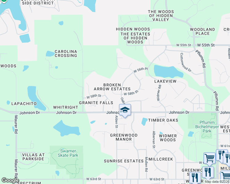 map of restaurants, bars, coffee shops, grocery stores, and more near 5722 Oakview in Shawnee