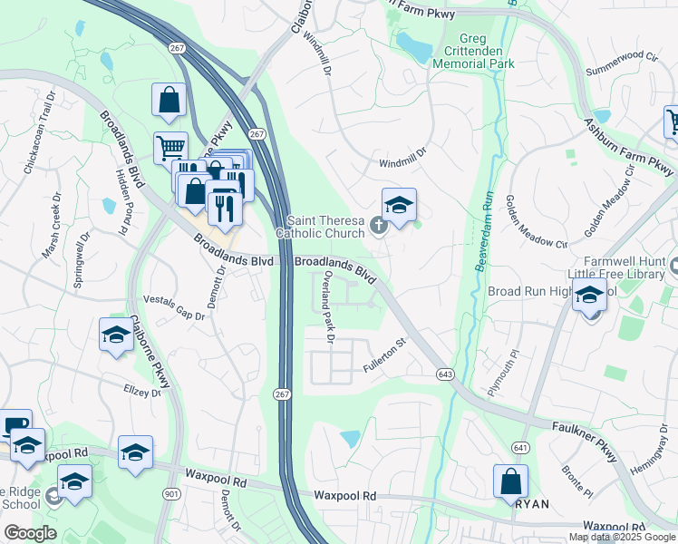 map of restaurants, bars, coffee shops, grocery stores, and more near 43288 Atherton Street in Ashburn
