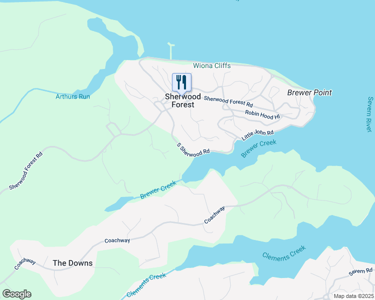 map of restaurants, bars, coffee shops, grocery stores, and more near 656 Maid Marion Road in Annapolis