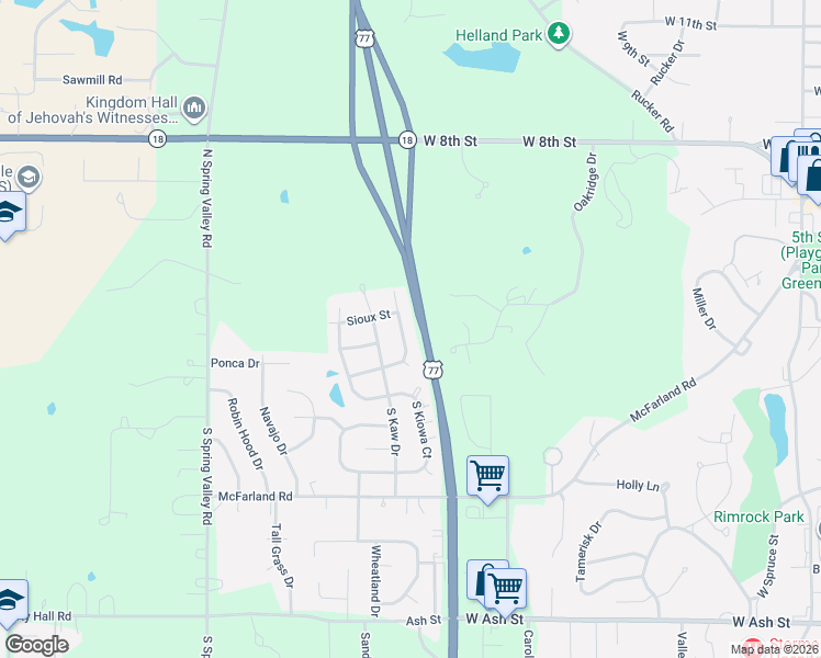 map of restaurants, bars, coffee shops, grocery stores, and more near 121 Commanche Court in Junction City