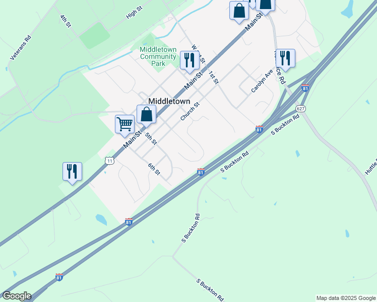 map of restaurants, bars, coffee shops, grocery stores, and more near 2163 4th Street in Middletown