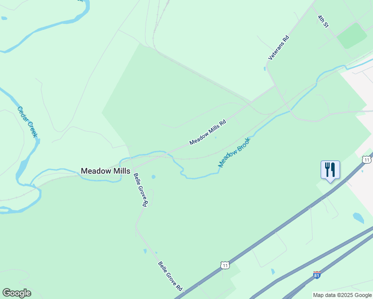 map of restaurants, bars, coffee shops, grocery stores, and more near 341 Meadow Mills Road in Middletown