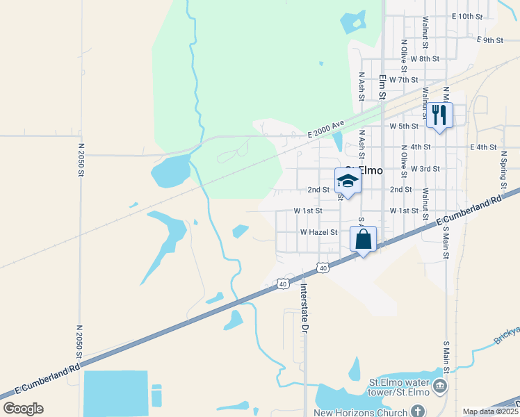 map of restaurants, bars, coffee shops, grocery stores, and more near 914 West 1st Street in Saint Elmo