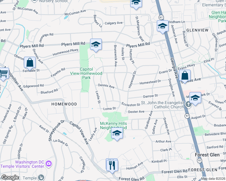 map of restaurants, bars, coffee shops, grocery stores, and more near 10213 Duvawn Place in Silver Spring