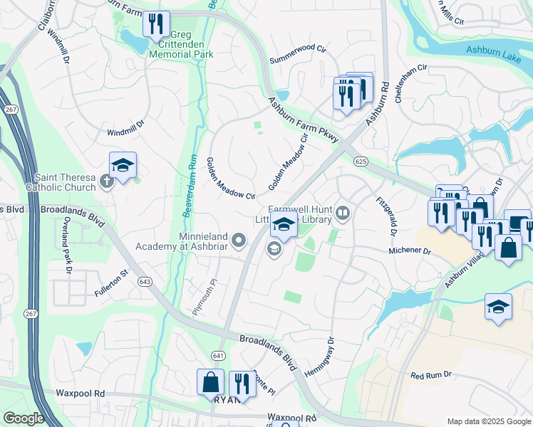 map of restaurants, bars, coffee shops, grocery stores, and more near 43607 Osage Court in Ashburn