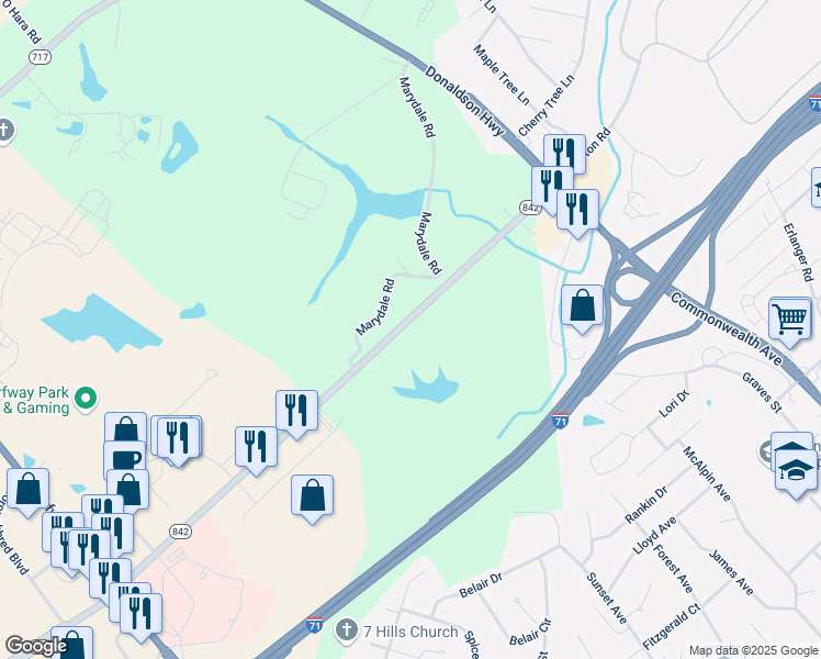 map of restaurants, bars, coffee shops, grocery stores, and more near 4600 Houston Road in Florence