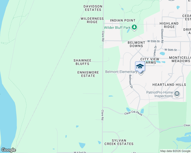 map of restaurants, bars, coffee shops, grocery stores, and more near 5740 Clare Road in Shawnee
