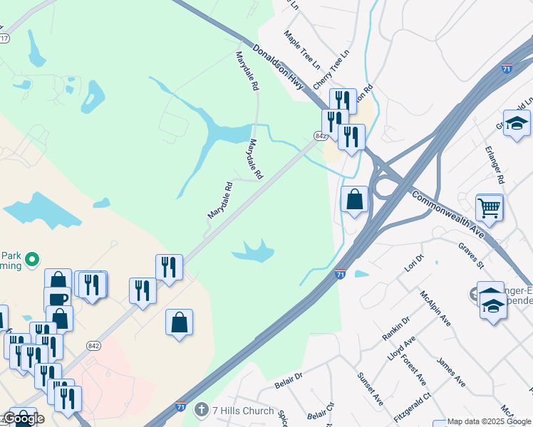 map of restaurants, bars, coffee shops, grocery stores, and more near 4600 Houston Road in Florence