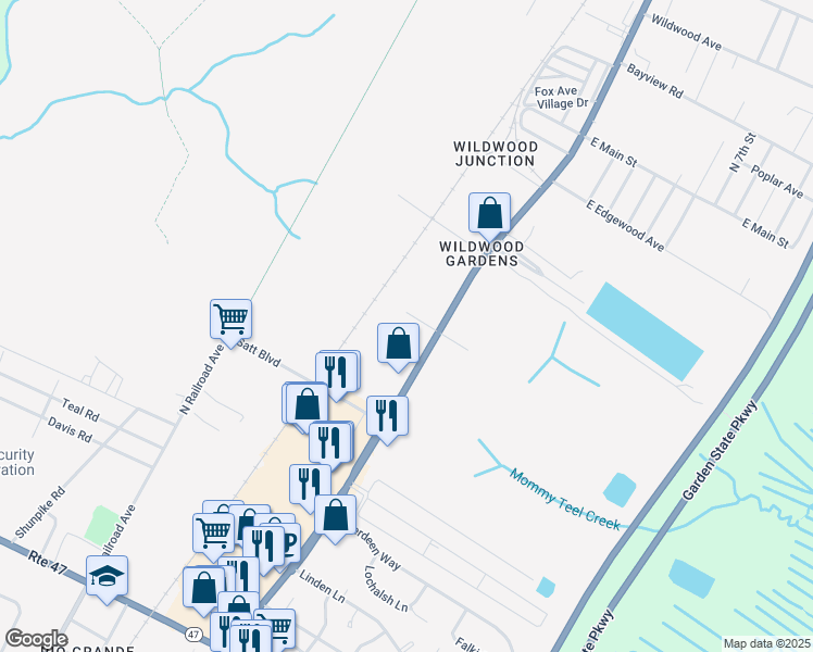 map of restaurants, bars, coffee shops, grocery stores, and more near 3125 Route 9 South in Middle Township